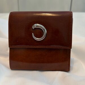 Cartier • Vintage Panthère Panther Clasp Trifold Wallet Cognac Brown Leather